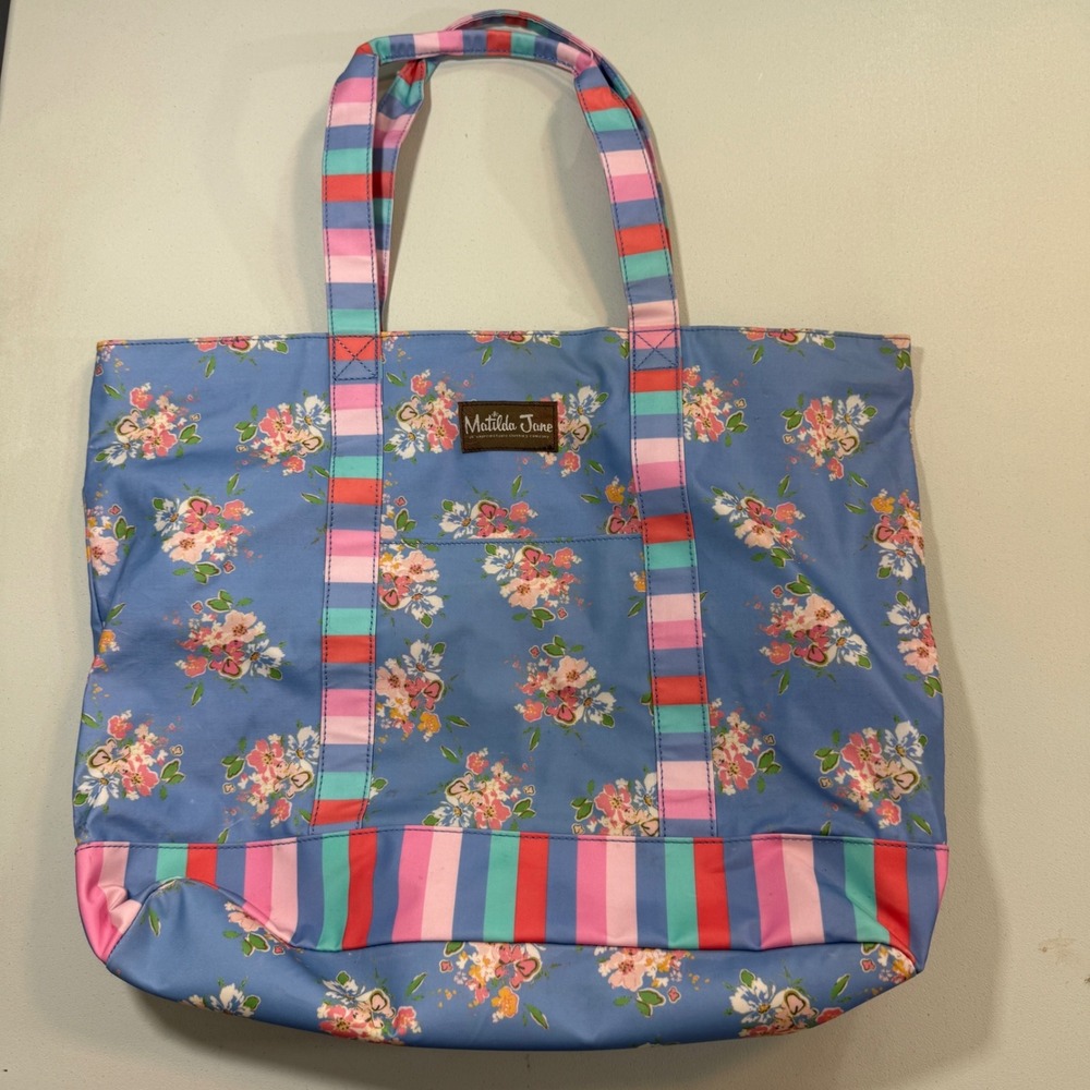 Matilda Jane Womens Tote Bag OS Blue Floral Stripe Cottagecore Whimsical Travel